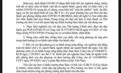 Người bệnh không phải trả xét nghiệm COVID-19 khi đến khám và điều trị tại các cơ sở y tế công lập