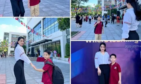 Đưa con khai giảng, mẹ đơn thân Hà Nội nổi bật nhất sân trường, nhiều máy ảnh cũng giơ lên chụp lén